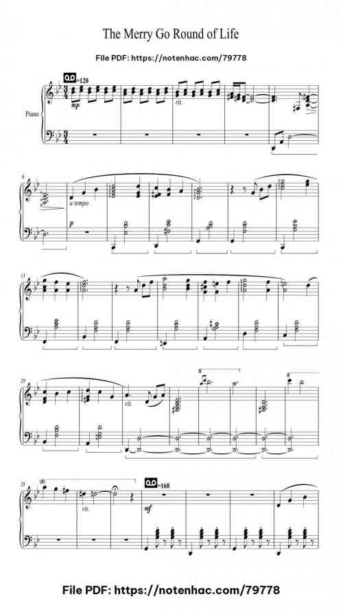 The Merry-Go-Round of Life by Joe Hisaishi Level Mid-Advanced 9 The Merry-Go-Round of Life piano sheet music free pdf