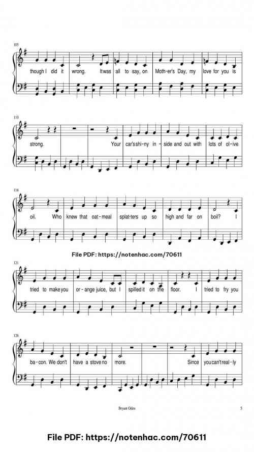 The Mother's Day Song piano sheet music free pdf