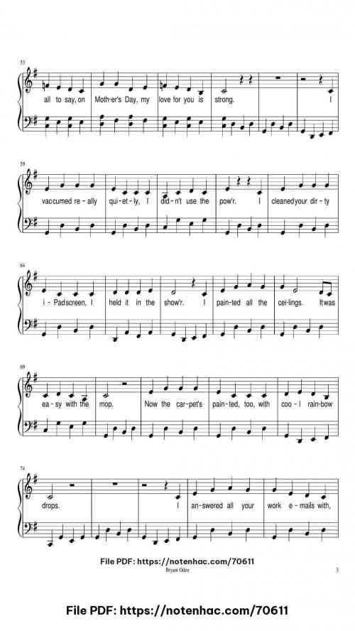 The Mother's Day Song piano sheet music free pdf