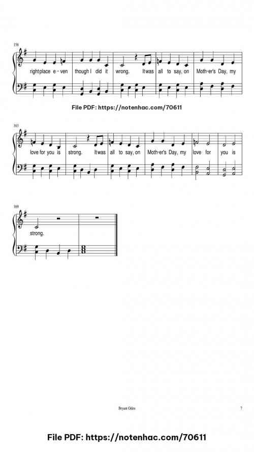 The Mother's Day Song piano sheet music free pdf