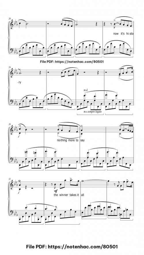 The Winner Takes It All by ABBA Level Intermediate 8 The Winner Takes It All piano sheet music free pdf