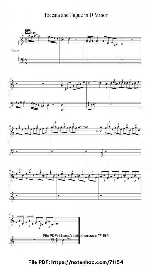 Toccata and Fugue in D Minor piano sheet music free pdf