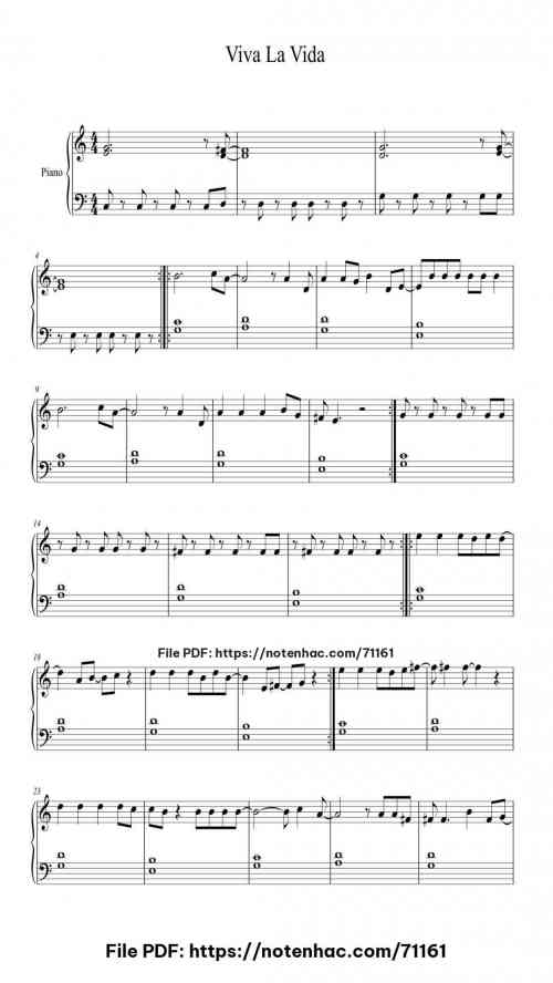 Viva La Vida piano sheet music free pdf