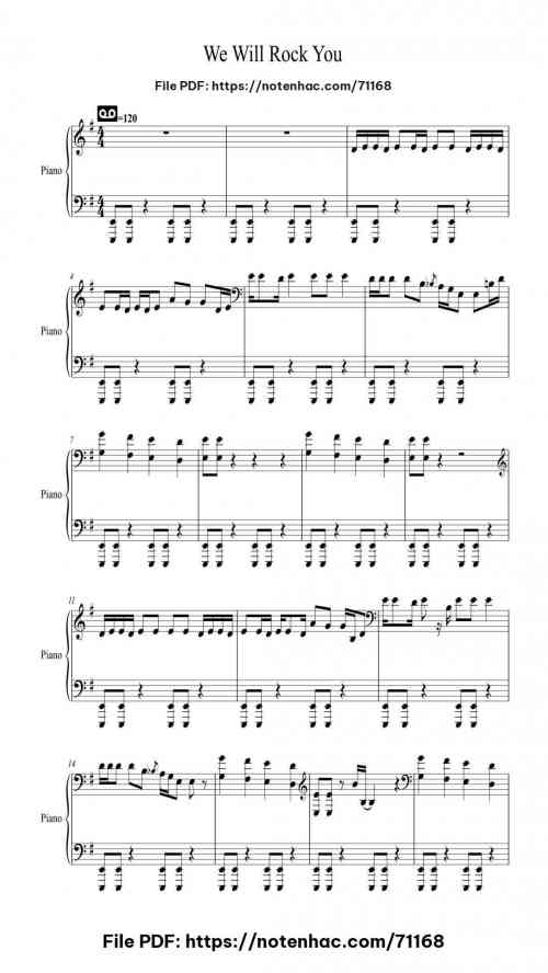We Will Rock You by Queen Level Intermediate 4 We Will Rock You piano sheet music free pdf