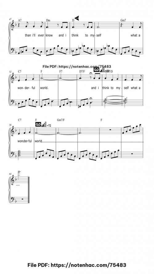 What a Wonderful World piano sheet music free pdf