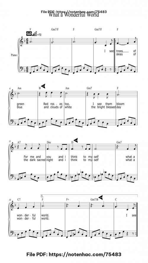 What a Wonderful World piano sheet music free pdf