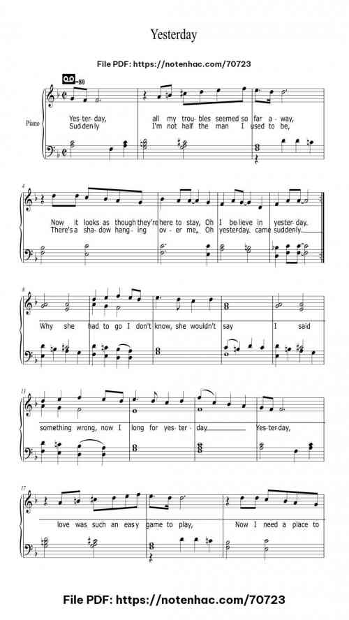 Yesterday piano sheet music free pdf
