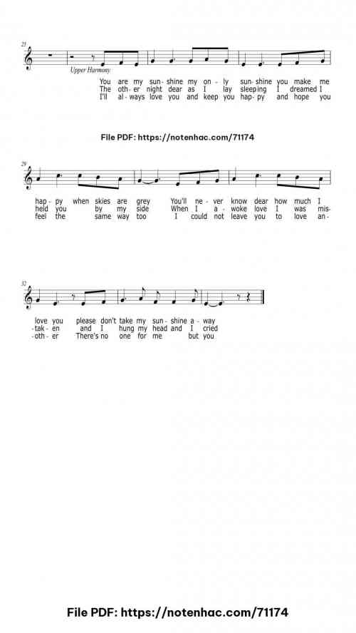 You Are My Sunshine piano sheet music free pdf