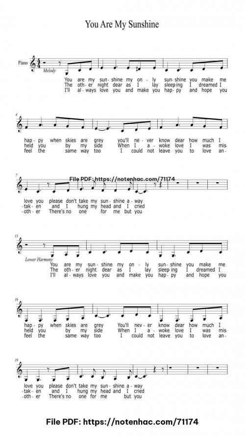 You Are My Sunshine piano sheet music free pdf