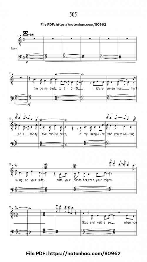 505 piano sheet music free pdf