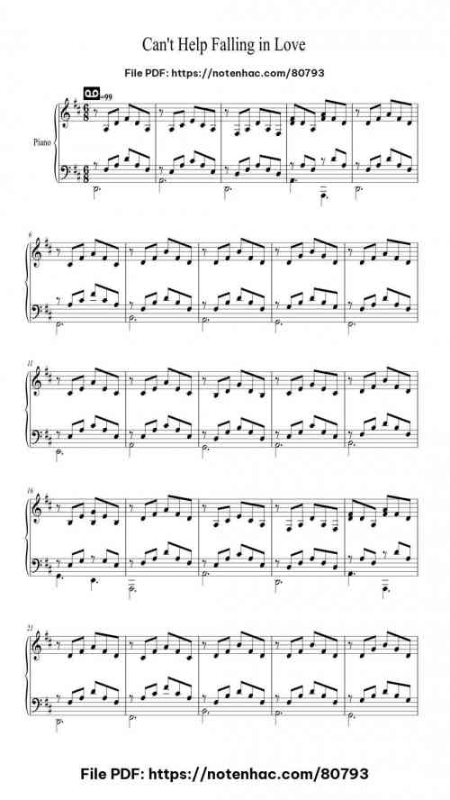 Can't Help Falling in Love With You (without melody) piano sheet music free pdf