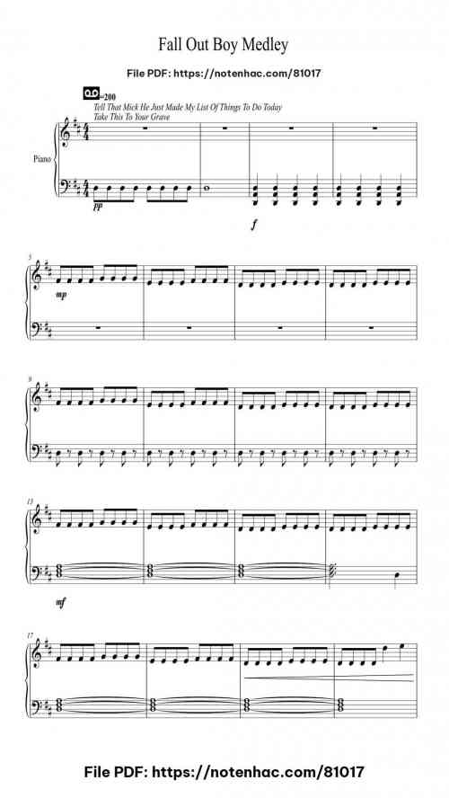 Fall Out Boy Medley by Fall Out Boy Level Intermediate