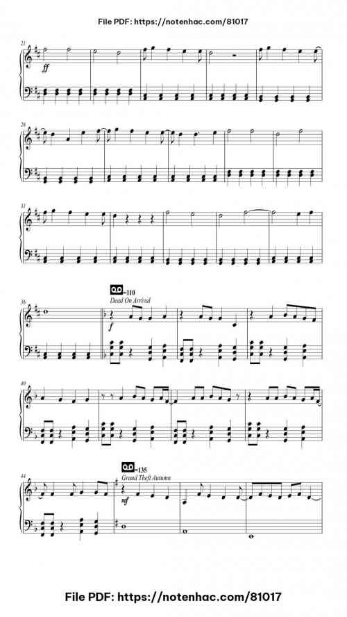 Fall Out Boy Medley piano sheet music free pdf