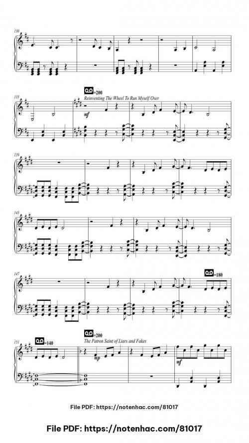 Fall Out Boy Medley piano sheet music free pdf