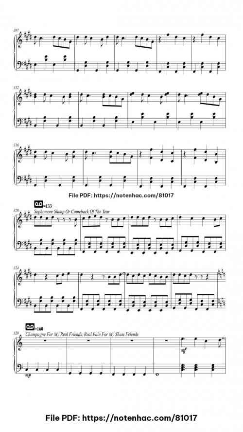 Fall Out Boy Medley piano sheet music free pdf