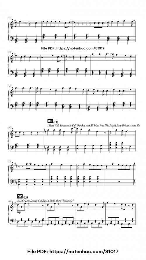 Fall Out Boy Medley piano sheet music free pdf