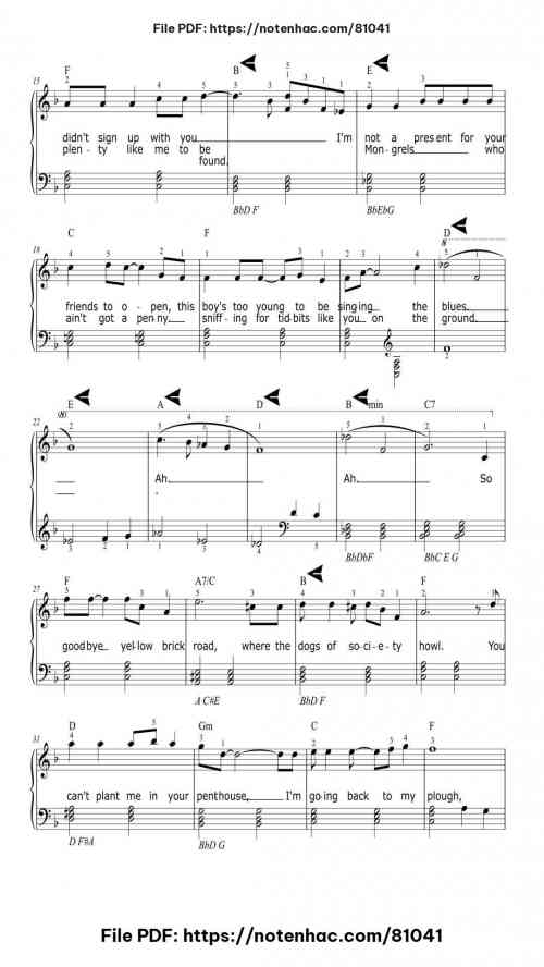 Goodbye Yellow Brick Road piano sheet music free pdf
