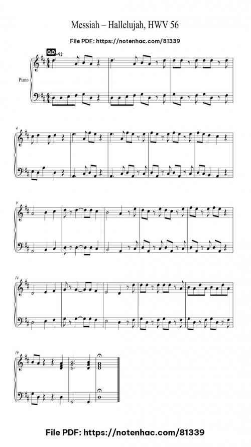 Hallelujah – Messiah, HWV 56 by Georg Friedrich Händel Level Beginner 2 Hallelujah – Messiah, HWV 56 piano sheet music free pdf