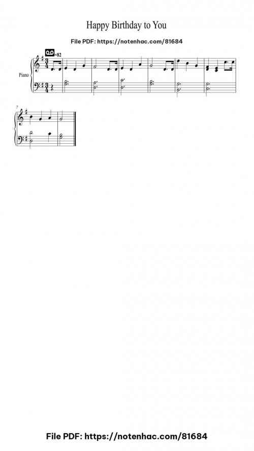Happy Birthday to You by Mildred J. Hill/Patty Smith Hill Level Beginner 2 Happy Birthday to You piano sheet music free pdf