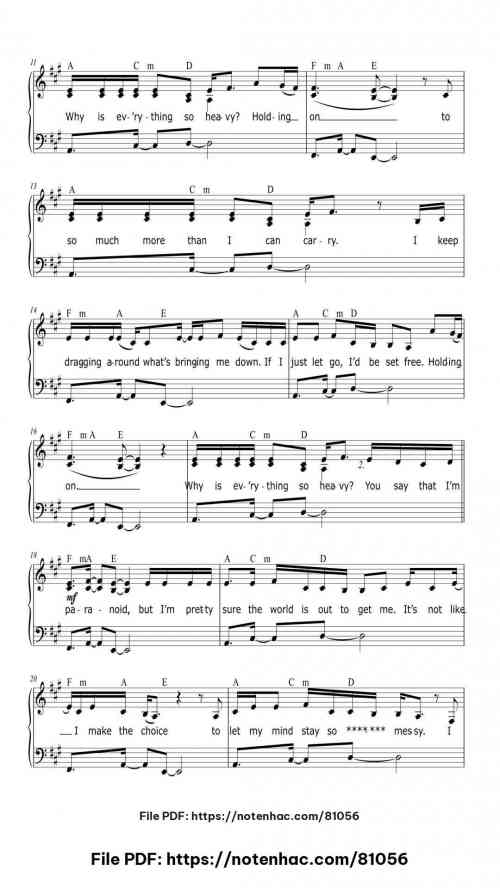 Heavy - Linkin Park piano sheet music free pdf