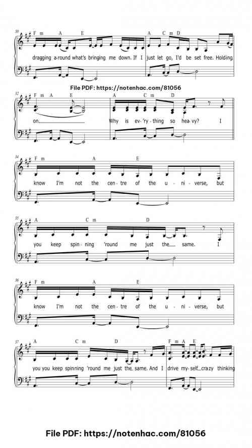Heavy - Linkin Park piano sheet music free pdf