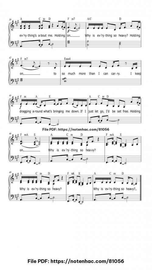 Heavy - Linkin Park piano sheet music free pdf