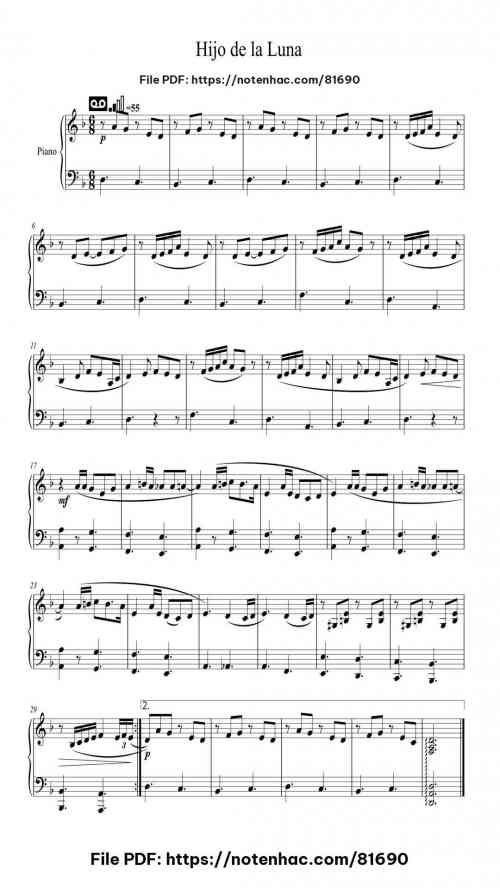 Hijo de la Luna by Mecano Level Intermediate 2 Hijo de la Luna piano sheet music free pdf
