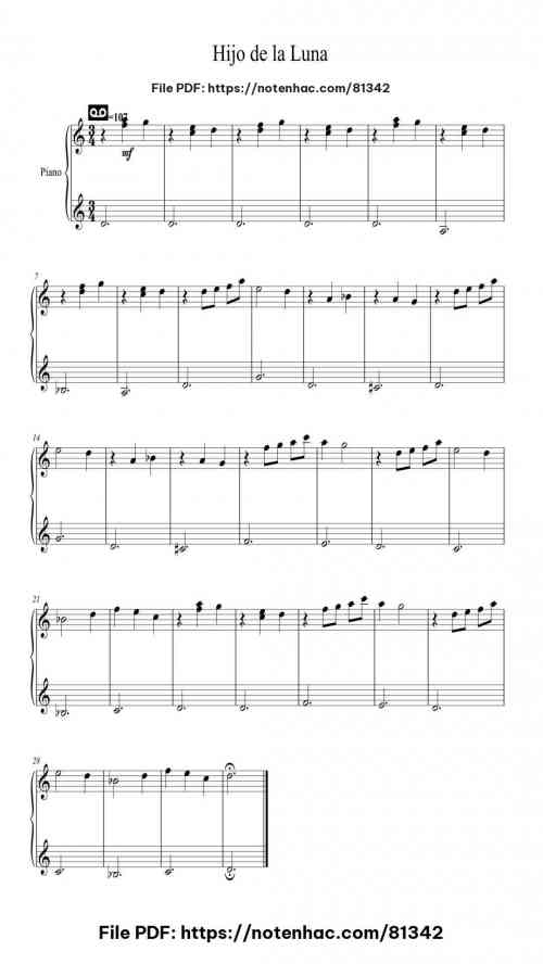 Hijo de la Luna by Mecano Level Easy 2 Hijo de la Luna piano sheet music free pdf