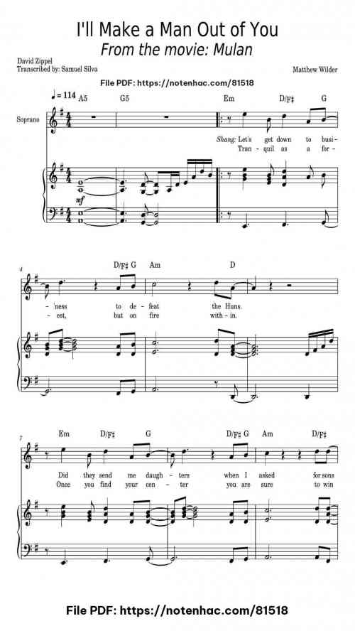 I'll Make A Man Out Of You by Matthew Wilder Level Intermediate