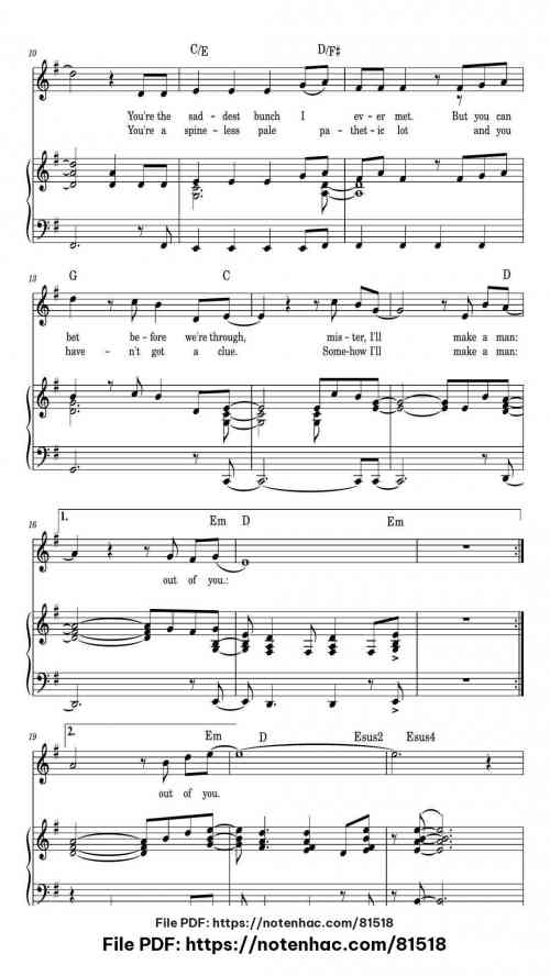 I'll Make A Man Out Of You piano sheet music free pdf