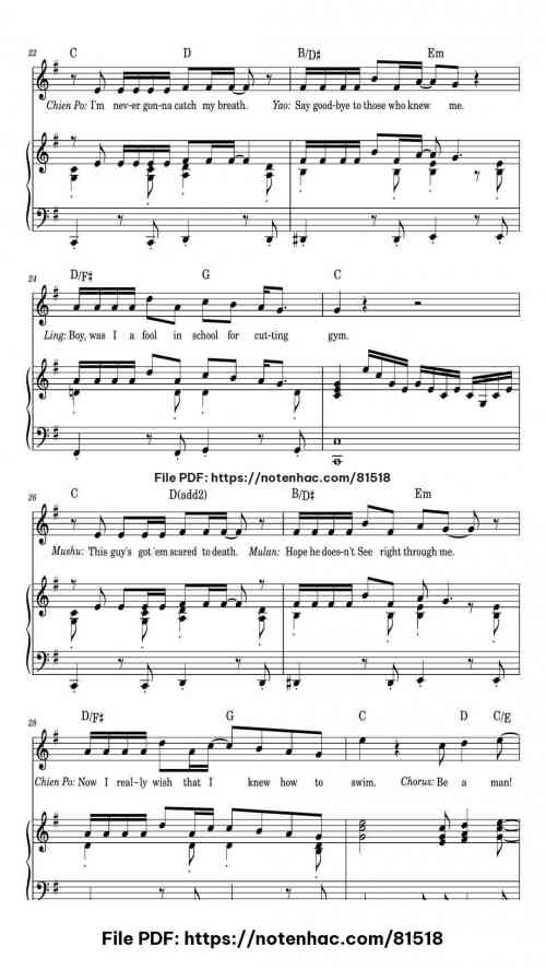 I'll Make A Man Out Of You piano sheet music free pdf