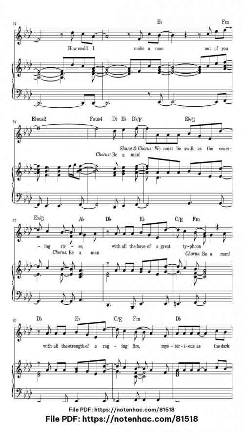 I'll Make A Man Out Of You piano sheet music free pdf