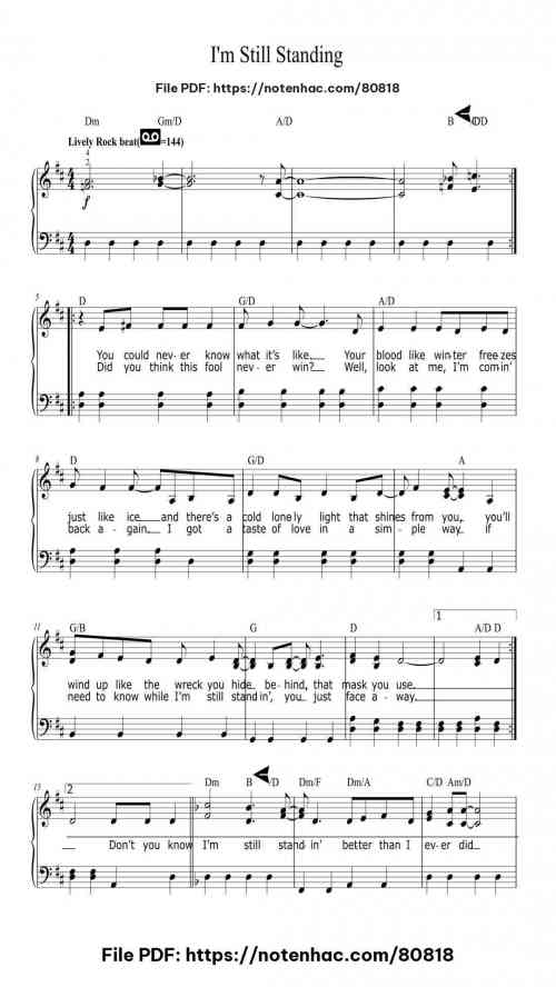 I'm Still Standing by Elton John Level Beginner
