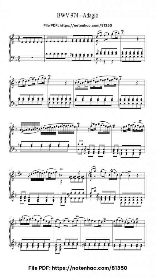 Keyboard Concerto in D Minor, BWV 974: II. Adagio by Johann Sebastian Bach Level Mid-Advanced 3 Keyboard Concerto in D Minor, BWV 974: II. Adagio piano sheet music free pdf