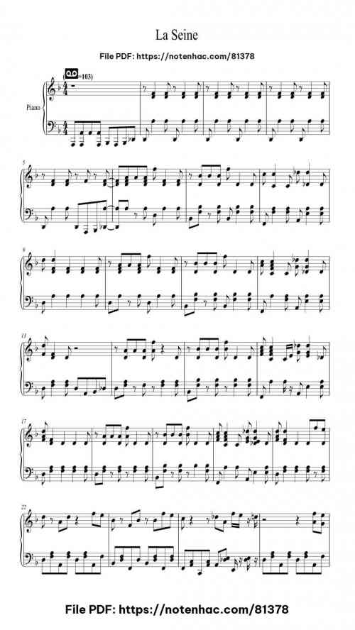 La Seine by Vanessa Paradis Level Intermediate 4 La Seine piano sheet music free pdf