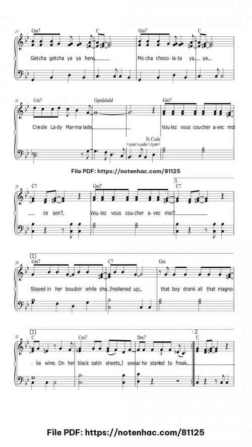 Lady Marmalade piano sheet music free pdf