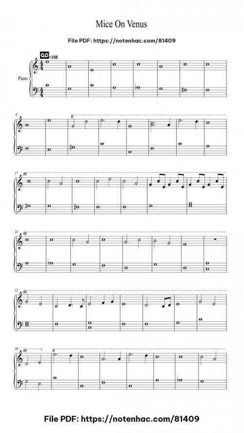 Mice On Venus by C418 Level Beginner 3 Mice On Venus piano sheet music free pdf