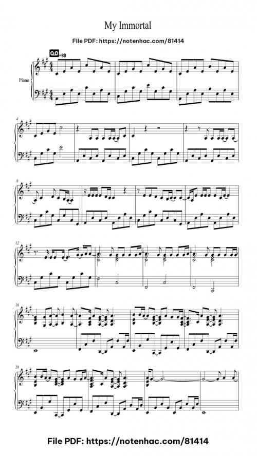 My Immortal by Evanescence Level Mid-Advanced 4 My Immortal piano sheet music free pdf