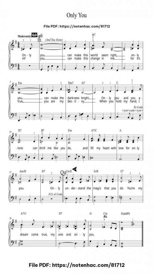 Only You by The Platters Level Beginner 2 Only You piano sheet music free pdf