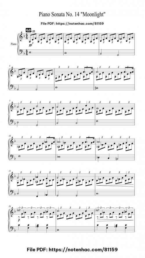 piano sonata no 14 in c sharp minor op 27 no 2 moonlight i adagio sostenuto easy version 1