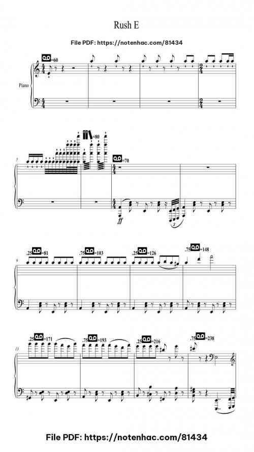Rush E piano sheet music free pdf