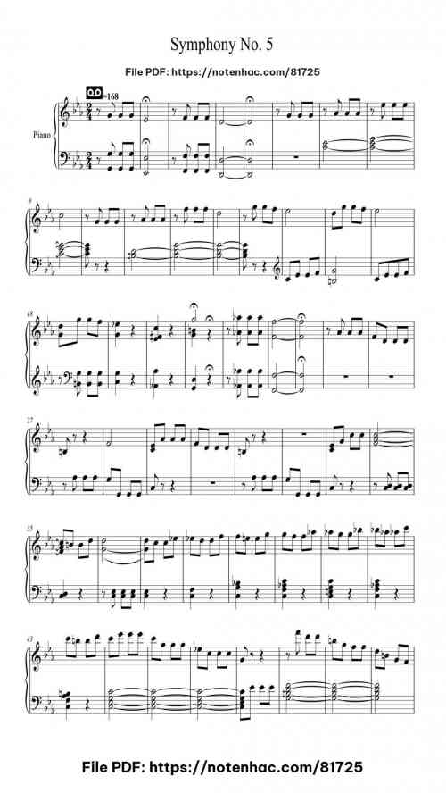 Symphony No. 5 in Cm, Op. 67 – Theme by Ludwig van Beethoven Level Intermediate 4 Symphony No. 5 in Cm, Op. 67 – Theme piano sheet music free pdf