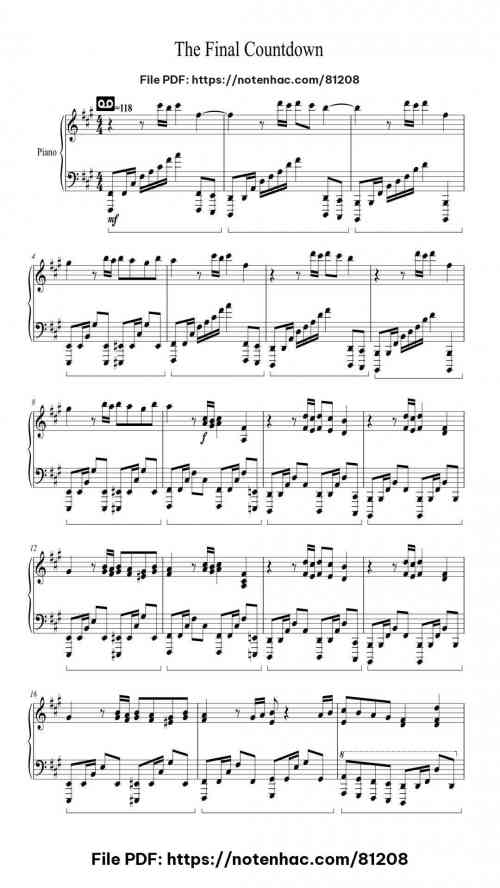 The Final Countdown piano sheet music free pdf