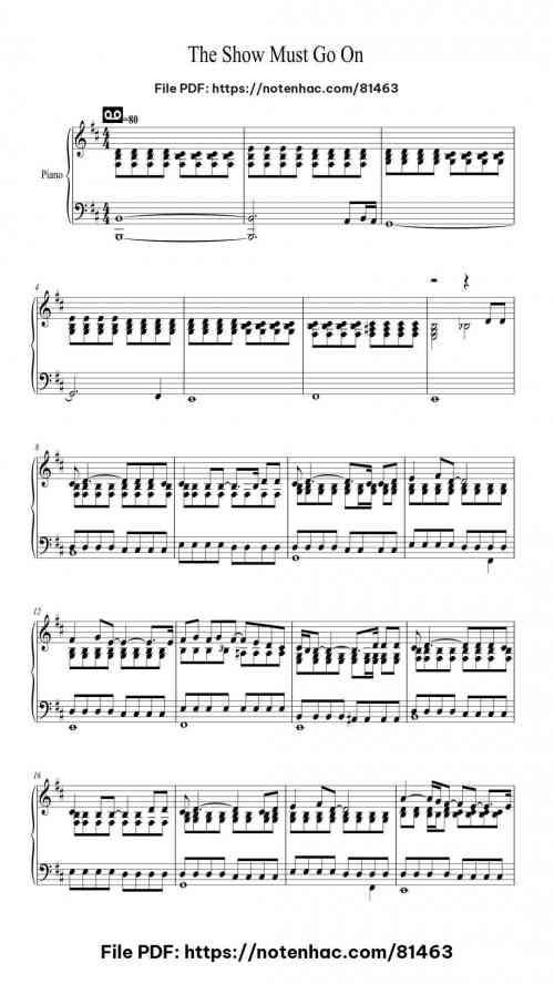 The show must go on by Queen Level Mid-Advanced 6 The show must go on piano sheet music free pdf