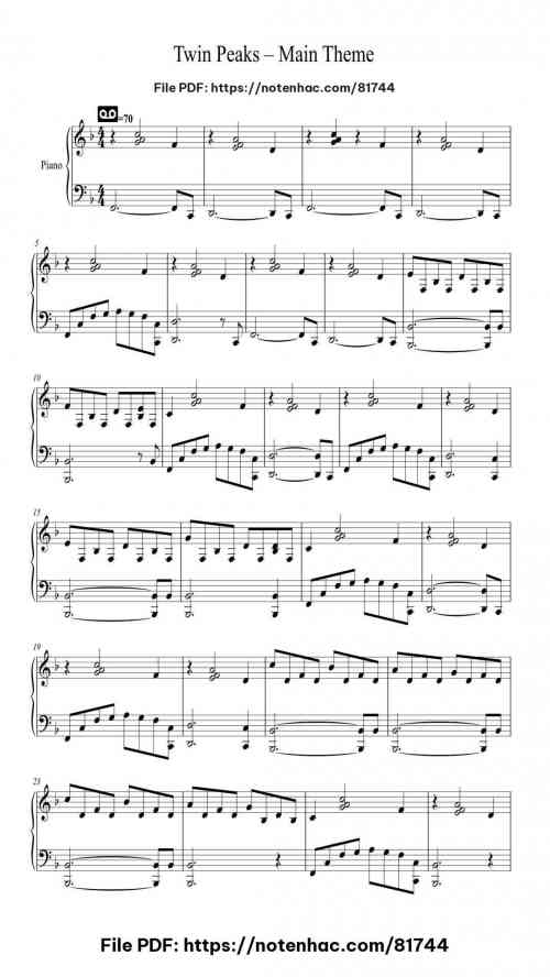 Twin Peaks –Main Theme by Angelo Badalamenti/David Lynch Level Beginner 4 Twin Peaks –Main Theme piano sheet music free pdf