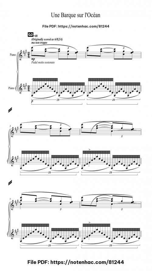 Une Barque sur l'Océan piano sheet music free pdf
