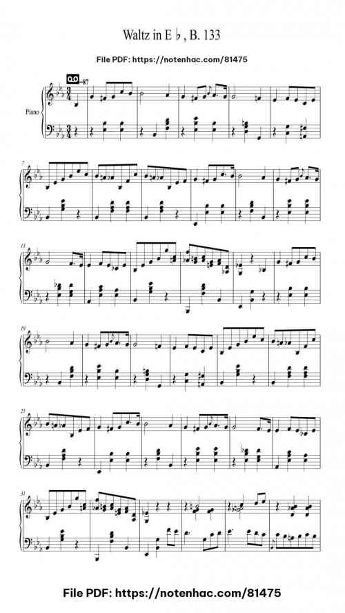 Waltz in E♭, B. 133 by Frédéric Chopin Level Intermediate 3 Waltz in E♭, B. 133 piano sheet music free pdf