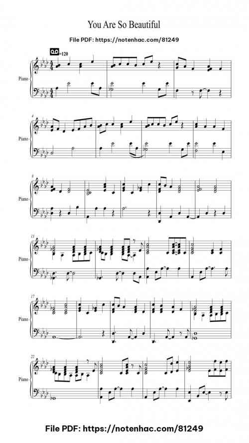 You Are So Beautiful piano sheet music free pdf