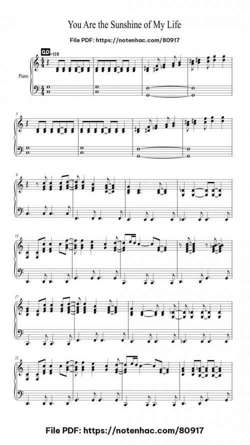 You Are the Sunshine of My Life by Stevie Wonder Level Intermediate
